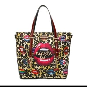Nicole Lee Wild Lips Leapord Print  Edgy Statement Tote Shoulder Bag